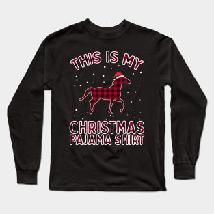 Red Plaid Pajama Horse Santa Hat Christmas Gift Women Girls Long Sleeve T-Shirt